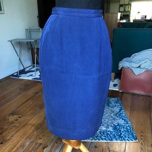 90s VTG Blue Silk Pencil Knee-Length Skirt, 6